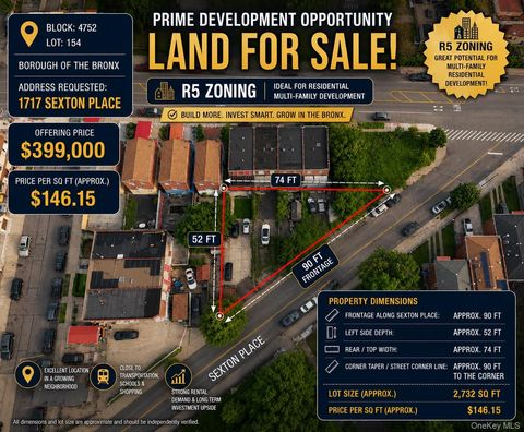 Vacant Land For Sale - 1717 Sexton Place<br/> Bronx, NY 10469