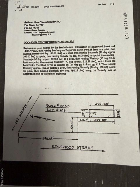 Vacant Land For Sale - 149th Avenue<br/> Queens County, Rosedale, NY 11422