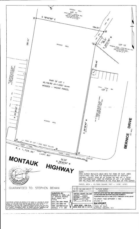 Vacant Land For Sale - 677 Montauk Highway<br/> Bayport, NY 11705
