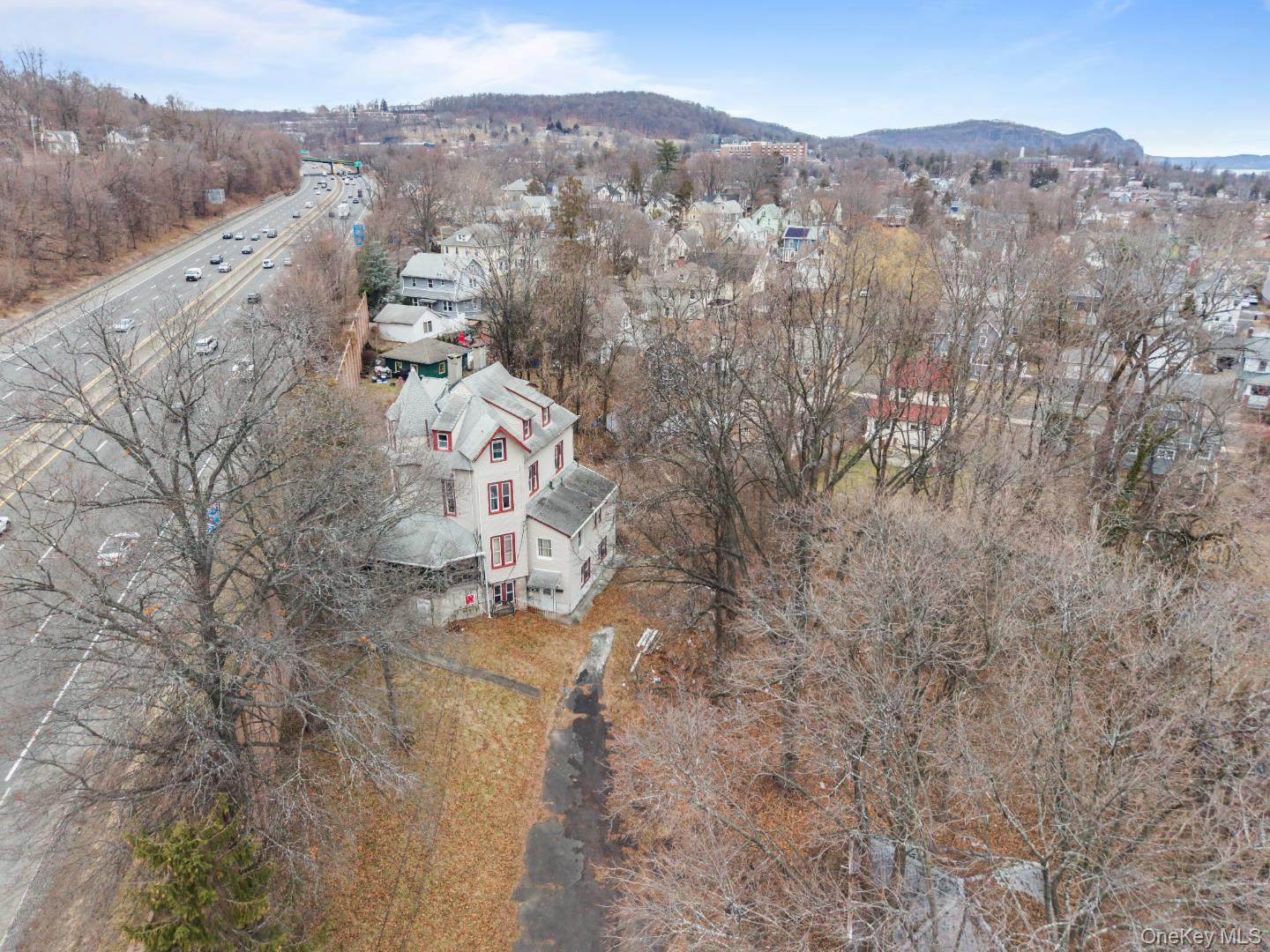 Bird's eye view of a mountainous background