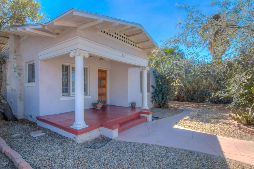 Historic 1919 West University bungalow on front of lot, detached private guest house with separate yard on rear of lot.  laundry hook-ups both houses. Plenty of street parking and one designated parking space on property. If owner occupied, owner could apply for historic property tax discount; has qualified before, when owner occupied. Master metered, both units have been easily rented for the last seven years. Just blocks from 4th Avenue, University Blvd and the streetcar, Epic Cafe; easy access to UofA and freeway.