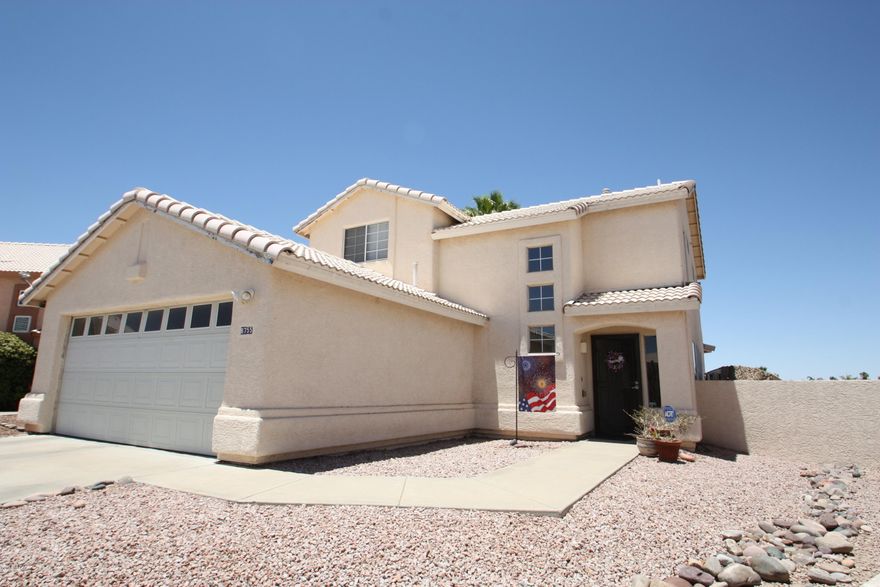 Great home at end of cul-de-sac located in Continental Ranch. Interior of home features: 3 bedrooms plus loft (upstairs), 2.5 bathrooms (2 upstairs and half bath downstairs), family rm, dining rm area, living room, kitchen w/ pantry, breakfast nook, laundry room downstairs, tile and wood floors throughout home except carpeted areas in bedrooms, ceiling fans throughout the home, and interior recently painted. HUGE Backyard features a pool with safety fencing, two large side yards, block wall, and views of sunset and mountain views. Home sits on .2 acres and has 1876 sqft of living area. Home is close to Outlet Malls, Restaurants, Movies, Banking, Grocery Stores, Parks, Access to Freeway, and more.
