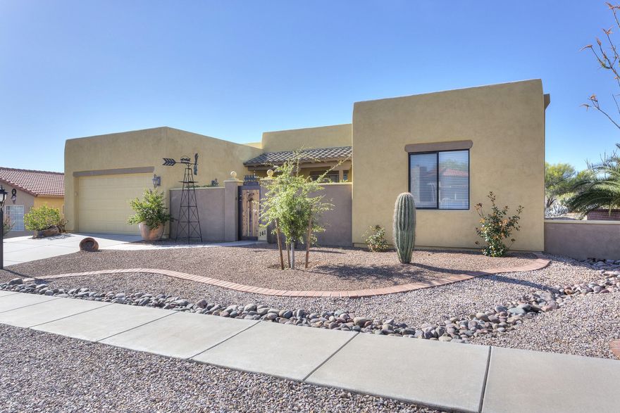 GORGEOUS, IMPECABLE, BEAUTIFULLY LANDSCAPED HOME, INVITING COURTYARD W/FOUNTAIN. THIS HOME IS READY TO MOVE IN. *NO GVR* CERAMIC TILE THROUGHOUT, FRESH PAINT IN & OUT. GOURMET KITCHEN W/BEAUTIFUL STAINLESS APPLIANCES. GRANITE COUNTERS, PLENTY OF CABINET SPACE; *2 PANTRY CLOSETS* SEPARATE FORMAL DINING AREA W/SUPER GREAT ROOM READY FOR ALL YOUR GUESTS. SPLIT BEDROOM PLAN, HALLWAY BATH & 2 BEDROOMS MASTER SUITE DOWN HALLWAY W/SLIDER TO THE PATIO. PLENTY OF CLOSET SPACE. SUPER OUTDOOR LIVING SPACE, 2 PATIO AREAS IN THIS CAPTIVATING BACKYARD. PLANTER BOXES & AN AWESOME SPARKLING WATER FEATURE, GREEN GRASS, GORGEOUS BLOOMING PLANTS W/SPRINKLER/DRIP SYSTEM. SHED INCLUDED W/POTS. LARGE GATE/LEADS TO WALKING TRAIL. EXTRA STORAGE ROOM IN GARAGE. BEAUTIFUL HOME; *A MUST SEE* BE THE FIRST TO VIEW