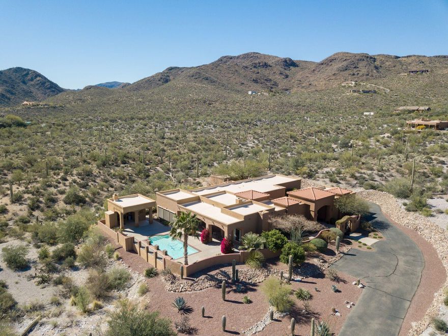 This spacious Sante Fe style custom built home is sprawled out over 3 acres on the West side of Tucson. This cozy home is surrounded with privacy as you can relax in one of the 2 courtyards.The open floor plan in the 4,110 sq ft main house boasts 5 bedrooms and 4 full bathrooms with a 410 sq ft casita that has a private gated entrance with 1 bedroom and 1 full bathroom.The kitchen is equipped with a large Sub-Zero refrigerator,6-burner stove top, double ovens with granite counters with large cabinets.Enjoy the large family room off the kitchen with easy access to the patio and pool area.  Entertain guests in the Cabana which has its own half bathroom and fireplace overlooking the city. Seller will accept or counter offers between $750000-$777000. The master bedroom has his/her closets, jacuzzi tub, walk-in shower, and dual sink vanities.