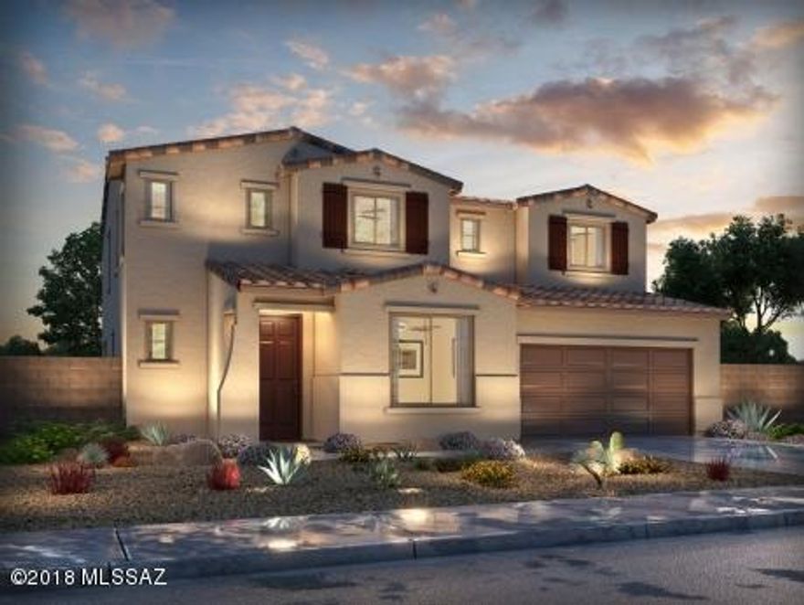 Brand NEW energy-efficient home ready NOW! Amazing homesite large enough to have a backyard oasis. View fencing looking out to greenbelt and Park with Catalina Mountains in the distance. Tucson home offers open floor plan, with ebony stained spindled stair rails, breakfast nook, upstairs loft and master suite, walk-in closets. There is a fifth bedroom downstairs and a full bath. The kitchen has Scottsdale Cherry cabinets in slate with an extended island and Casa blanca granite. Two tone paint and 12'' X 24'' tile. Gladden Farms
amenities including neighborhood parks with playgrounds, splash pad, BBQ grills & picnic area, shade Ramada's, lush green areas, sports courts & fields. Known for their energy-efficient features, our homes help you live a healthier and quieter lifestyle while saving thousands of dollars on utility bills.