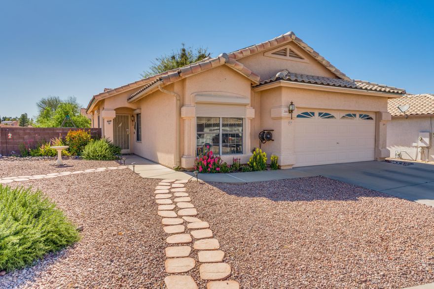 Corner lot in Bristol Park! This 3 Bed, 2 Bath home welcomes you. Tile leading to wood laminate floor which continues through the home brings you to the living room, eat in breakfast area and kitchen. If you would rather the fresh air, just walk through the sliding glass door onto the large covered patio where you can enjoy the artificial turf and flower beds.