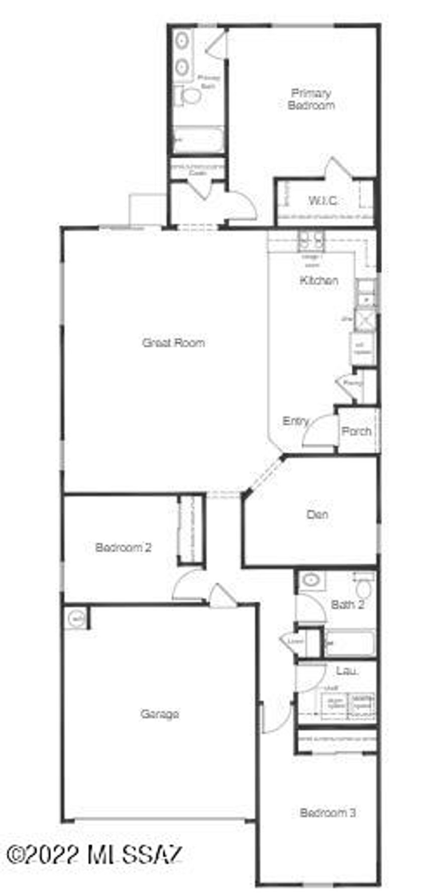 This Brand New single-story KB Home features an Open Concept, Three Bedrooms + Den, Two Baths, and a large great room and is ready for quick move in.  Very rare to find an almost completed NEW house on the market these days.  Extended covered patio at back of the house offers plenty of room to enjoy the outdoors.