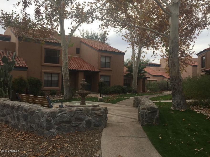 This is one of the best locations in Tucson, right across the street from Sabino Canyon Rec Area, but also close to shopping, dining, and schools. Relax in your patio area with views of the Catalina Mountains while listening to the soothing sounds of the bubbling fountain. Or you can snuggle inside next to the fireplace with your favorite beverage and enjoy the same landscape. The 18 foot vaulted ceilings and skylights maintain the soaring feel of the neighboring peaks. This 2 bedroom, 2 bath corner unit with lots of natural light. comes equipped with all appliances, Your neighborhood feels like a park with numerous courtyards and fountains, and natural areas. Other amenities include 2 pools, 2 hot tubs, gym, tennis. Maintenance of these and the beautiful landscaping is covered by your HOA dues. The HOA also provides water, trash, insurance, and exterior and roof responsibilities. There is assigned covered parking, plus plenty of guest parking. Heat pump is only a year old, and the dishwasher is brand new.
