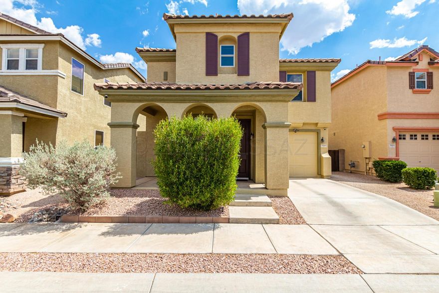 You will fall in love with is perfectly maintained home, first time on the market with over $65k in options! Stunning 1703 square feet of living with 3 bedrooms, 2-1/2 baths, and a loft. Granite slab counters, hickory raised panel cabinets throughout, stainless steel appliances, garage with tons storage, utility sink, workbench and 220 volt plug. Backyard includes pavers, metal pillar with custom bar top, large planter, custom rain gutters, plumbed for gas BBQ and stuccoed walls, great for entertaining. Just painted inside and out. Over $65k in upgrades plus more, don't miss this one!
