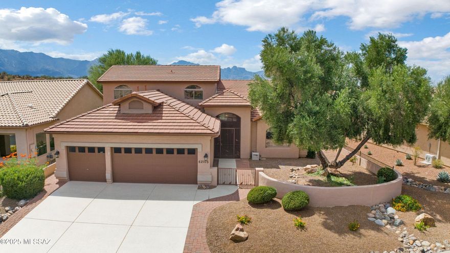 Durango Model with Panoramic Golf Course & Mountain Views located on private cul-de-sac street. 2026 Minisplit with Air/Heat for Arizona Room/Studio with Large Windows & Golf Course Views. Epoxy Driveway & Walkway trimmed with Pavers to front door. Wrought Iron Custom Entry Door. Painted Interior 9/2025 & Roof Underlayment Replaced 2022 ! Living Room & Dining Area. Den/Office with French Doors for privacy. Kitchen offers Quartz Counters, White Appliances, Upgraded Maple Cabinets & Kitchen Dining Area. Family Room has Slider to Arizona Room / Studio. Powder Room & 1 Solar Tube. Owner's Suite has Bathroom with Walk-in Shower, Jet Tub, & Walk-in Closet. Laundry Room with W/D, Sink & Cabinets. Upstairs has 2 Bedrooms with Closets & Bathroom. Extended 3 Car Garage with Cabinets & Side Door.