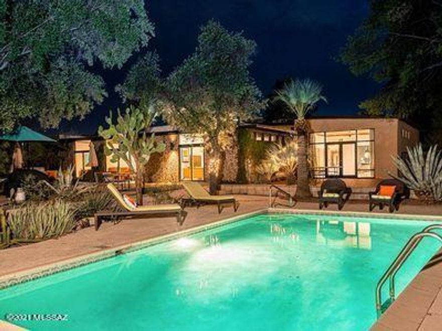 A superb example of midcentury desert architecture, this house was created by noted Tucson architect John H. Beck, AIA in 1962. Situated at the end of Potter Place cul-de-sac, the property features a three-bedroom home designed around a dramatic glass atrium, a detached office and a second-floor guest apartment. The home has been extensively restored, including a new open kitchen and a large master bedroom with en-suite bathroom. Listed on the National Register, the half-acre property includes a pool and extensive outdoor patios. Come thrive in the center of the city and live in an award-winning home full of light and youthful energy. A short stroll from the fabulous Arizona Inn, the house promises endless opportunities for entertainment and rejuvenation.