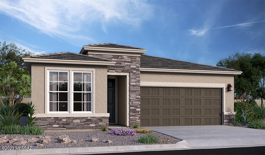 An open layout showcasing a spacious great room, dining area and large kitchen makes up the heart of the inviting Sapphire home design. Dual walk-in closets accent the indulgent owner's bedroom, complete with an attached bath. Three secondary bedrooms and a teen room with adjacent bath make up the rest of this stunning home. Three-car garage and covered patio also included.