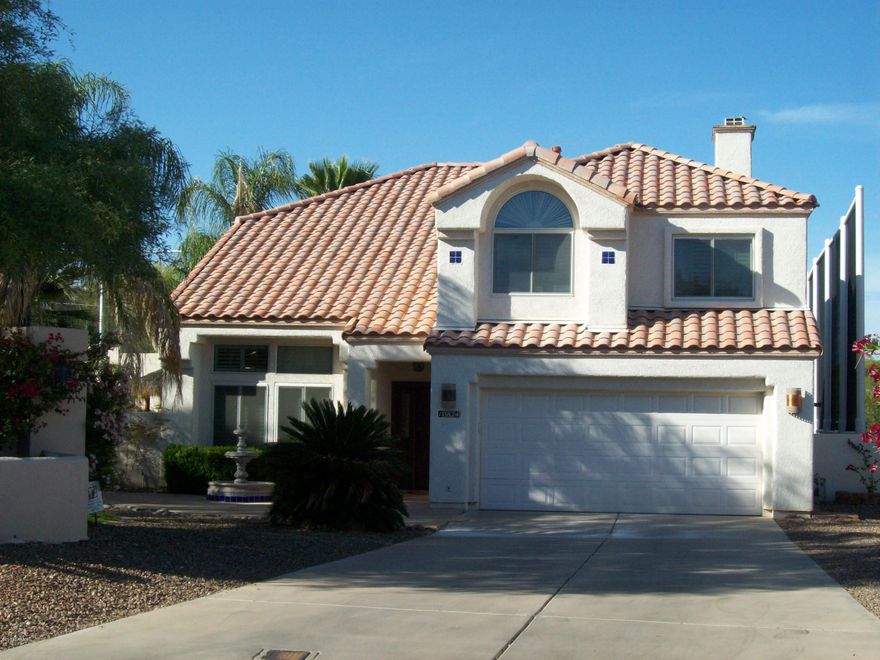 Oasis in the Desert. This Incredible Home is in Canada Hills on the Golf course. It has 4brs/2.5 baths, and is 2336 in sq ft.Home has soaring ceilings, oak staircase, fireplace in the family room and french door throughout. Yard has lush mature landscaping, pool with rock waterfall, spa, barbecue area, fire pit, covered patio and view of the mountains. You will never need to leave home. Pool comes with pool service. Landscaping is tenants responsibility and spa is as is. Rent $2000, Deposit $2000. Credit Check is $50, Pet Fee $250.