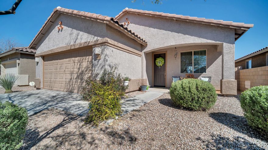 Well maintained home on a premium lot with north/south exposure and mountain views from your back yard. Very open and bright floor plan with a tasteful color palette. The owner has already put in a herb/vegetable garden so you can have your own ''farm to table'' cuisine in the open kitchen. The master plan has parks, ball fields, and walking path to enjoy. This location offers easy access to the airport area. Interstate 19 and 10 and all points E, N, and S. This home will not last at this price and condition. Ready to move into.