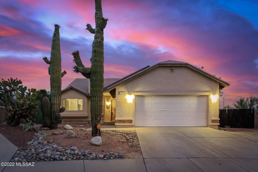 Welcome home! Charming ranch-style home with a 1500 sq ft BASEMENT on a peaceful cul-de-sac offering a 2-car garage, an RV gate, and an easy-care desert landscaping. This home exudes pride of ownership from the moment you step through the door. Stunning chefs kitchen features ample cabinets w/crown moulding, typhoon granite counters, sparkling SS appliances, and a breakfast bar. Double doors open to the oversized master retreat. Walk-in closet, patio access, and a pristine spa like walk in designer shower. This property also features a massive finished basement that is perfect for entertaining! Backyard includes a relaxing covered patio, mature trees for constant shade, and plenty of spaces for your future desert oasis.