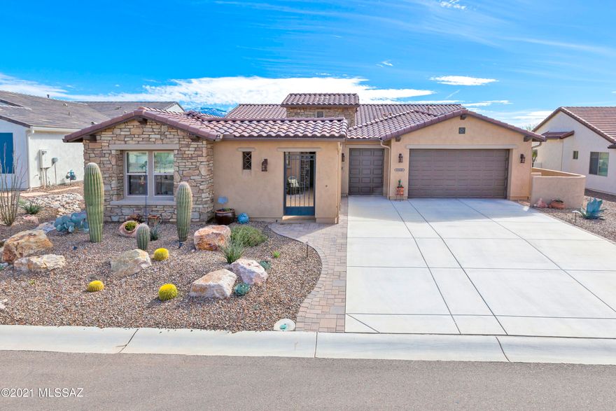 Welcome home to luxury living in this exquisite Tesoro model loaded
with upgrades. This open floor plan features many special touches
including upgraded cabinetry, ceramic tile flooring, quartz kitchen
counter tops with designer backsplash, upgraded light fixtures, ceiling
fans and so much more.
Cooking is a chef's delight in it's bright open gourmet kitchen that
features a generous center island, upgraded stainless steel appliances,
and plenty of storage including a large walk-in pantry.
Spacious Owners suite offers a luxurious bath with separate tub and
shower, and a large walk-in closet with upgraded built-ins for additional
storage. This beautiful home also includes a Casita featuring its own full bath that is sure to offer comfort & privacy for you and your guests! The oversized den is great for your home office, separate TV room or library. Entertain year round in your gorgeous backyard oasis, tat includes extended covered patio, built-in firepit, and two calming water features. This is the home of your dreams!!
