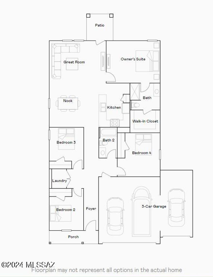 This new single-story home features a modern layout with room to grow. An inviting open-concept floorplan consisting of the kitchen, living and dining areas is surrounded by four spacious bedrooms. The restful owner's suite is tucked into a private rear corner, complete with an en-suite bathroom and walk-in closet. A three-bay garage completes the home. This home includes GE® stainless steal appliances, Rinnai Tankless Water Heater, Granite Countertops, Taexx® built-in pest control system, 2'' faux wood blinds, LED lighting and so much more!