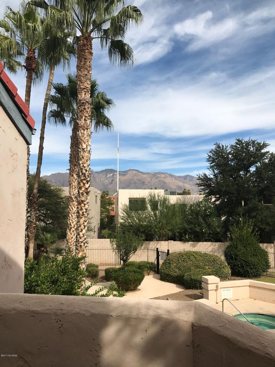 Light, Bright & airy! 2bedroom/2bath+loft condo in a great River/Campbell location! Minutes to the UofA, walking distance to St Philip's plaza, restaurants and Trader Joe's. Living room with high ceilings and fireplace. New A/C July 1017 and hot water heater replaced April 2014. Full size washer and dryer to stay. Home Warranty provided, buyer can choose their own plan. Well maintained complex with lovely mature grounds,community pool, spa and tennis court. Owner/Agent