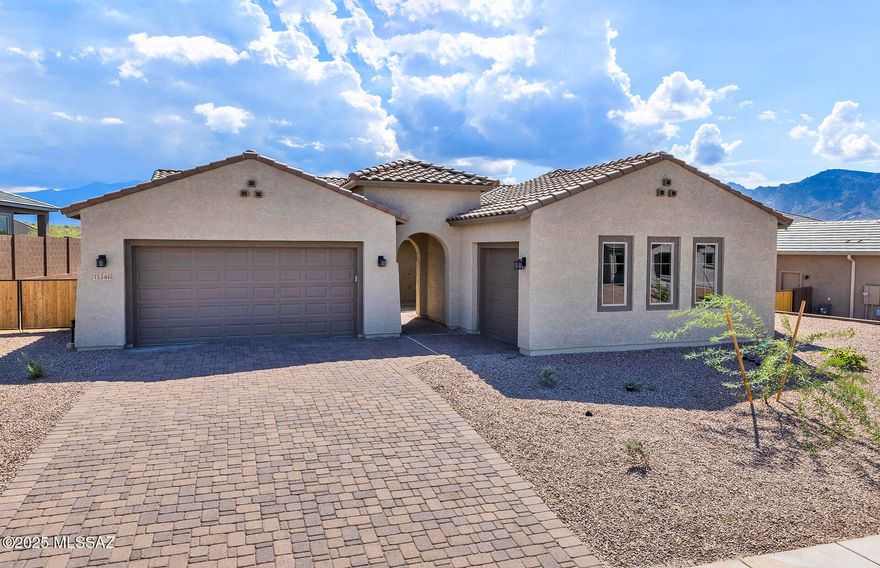 This Spanish-style home features a Chef's Kitchen with a gas cooktop, stainless steel KitchenAid appliances, Encanto Taupe cabinets, Atacama granite countertops, and a custom backsplash.

Matching granite counters in the primary and fourth baths, plus upgraded 12''x24'' Trav tile flooring in a sleek straight-stack layout.

Energy-efficient features include a tankless water heater, dual-pane windows, low-flow fixtures, and more.

Move-in ready July 2025.