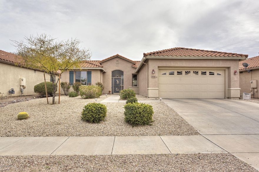 Popular San Marcos floor plan with extended patio, extended garage & 2 bay windows! This great room plan offers plenty of space for everyone to gather. Long eating bar for simple meals or use it as a buffet. An adjacent den provides space for home office, hobbies or add a door for 3rd bedroom. Beautifully upgraded baths w/large showers in both. Easy care yard with privacy wall in rear and shade all afternoon & evening! situated in popular Del Webb Active Adult community with a variety of activities: newly remodeled 10,000 sf community center w/salt water pool, spa, tennis, bocce ball, fitness rm, lounge, computer room, billards rm., pickle ball. Convenient to I-10, parks, premium outlet mall, restaurants, river walk, emergency care & more! Exterior recently painted.