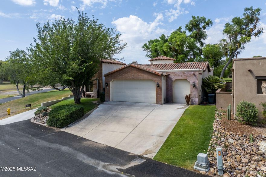 Stunning Spanish Colonial home in the prestigious Tubac Golf Resort. This beautifully maintained 3BR/3.5BA home is ideally situated beside a serene lily pond and mature cottonwoods at the #9 tee of the Otero Course. Enjoy panoramic views of the golf course, pond and Tumacácori Mountains. Built in 2007, the home features granite countertops, Viking appliances, and a separate guest casita with full bath. A private courtyard with outdoor fireplace adds charm and warmth. Luxury finishes throughout and move-in ready with all furnishings conveying.  Bring your suitcase.