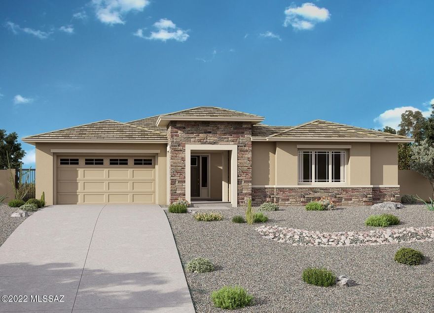 Artesa plan with tons of upgrades! Enter through private portico/courtyard into large foyer which sets the tone for the open layout concept. Multi-glass slider leads out to covered back patio. Off the great room you will find the upgraded gourmet kitchen with gas cooktop, electric oven, built-in microwave, granite counters, upgraded cabinets in Linen with Recycle center & Pots/Pans drawers, tiled backsplash and walk-in pantry. Upgraded Owners bath includes a tiled walk-in shower with glass shelving spa niche. Additional side garage is great for storage and hobbies. Other upgrades include: 2-tone paint, tile surrounds in bath 2, upgraded interior doors, gas BBQ stub-out and more! MODEL PHOTOS. Please see Photos for Design color selections.