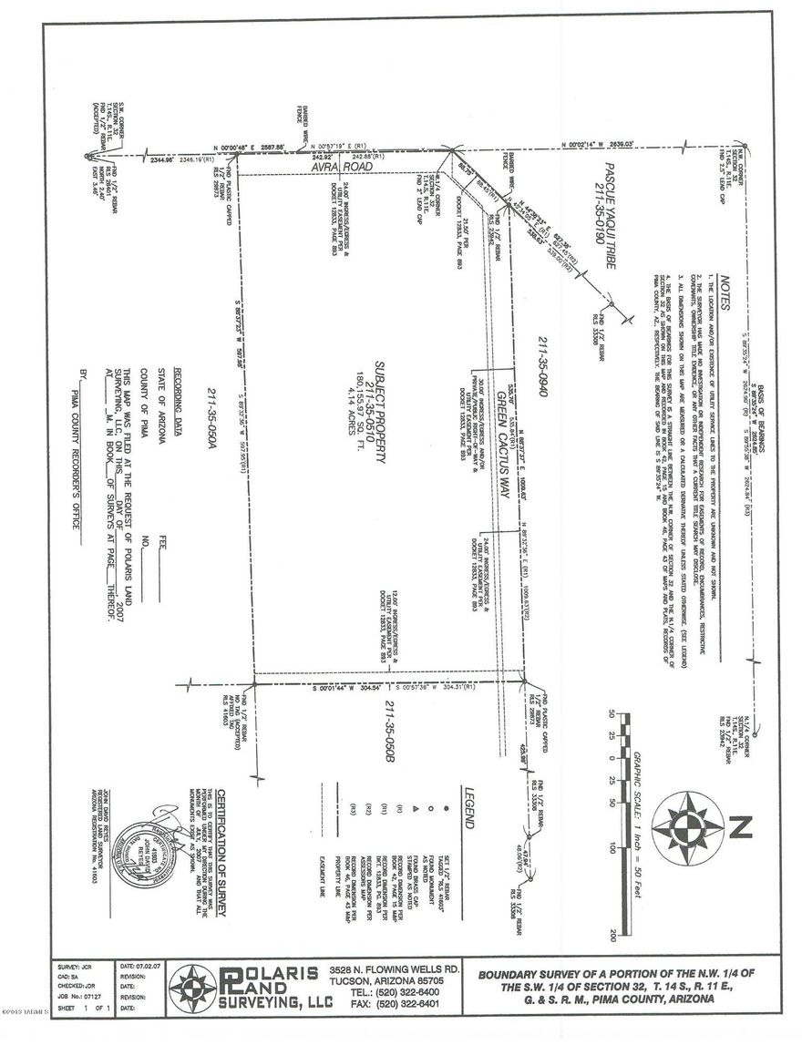 Plenty of usable land for a little  price.  Electric is at nearby parcel, same road. Green Catcus Way borders the North edge and South Avra Rd. on the West. Water is not yet on property, but has a legal Well Agreement. Property has been Surveyed and steel rebar flagged on corners. Mobile Homes Allowed.  Horses are Allowed.