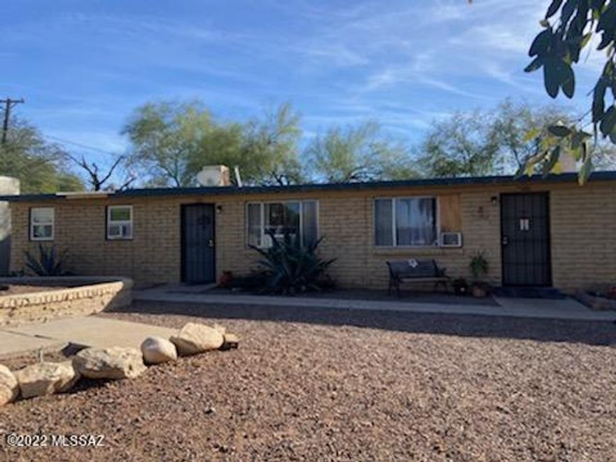 Only 2 Miles from the University of Arizona! Six units comprised of four 2 bed / 1 bath units, one 2 bed/ 2 bath unit and one 1 bed / 1 bath. Four total all block construction buildings form a main courtyard. Units have room for added value, and the property can support the addition of more units. Some units have been remodeled with new A/C systems. Easy to rent property in a great central location. One or more members of the LLC/Seller are licensed to sell real estate in the state of Arizona. Broker/Owner-Agent/Owner. Must disclose in purchase offer.