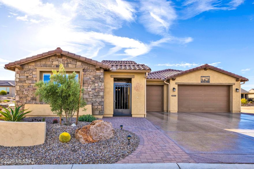 Welcome home to this stunning Vienta model with a detached Casita, nestled in the heart of SaddleBrooke Ranch. Thoughtfully designed with elegance and comfort in mind, this home boasts an inviting open floor plan adorned with designer touches, including upgraded cabinetry, ceramic tile flooring, stylish light fixtures, and ceiling fans throughout.
The chef's dream kitchen is a showstopper, featuring a spacious center island illuminated by custom pendant lights, quartz countertops, a designer backsplash, and upgraded GE Advantium black stainless-steel appliances, including a five-burner gas cooktop. Ample storage options, including a generous walk-in pantry, make this space as functional as it is beautiful. The great room flows effortlessly into the beautifully landscaped backyardperfect for entertaining or enjoying peaceful moments outdoors.
The detached, temperature-controlled Casita offers a private retreat for guests, complete with a walk-in closet, full bath, and additional storage.
The expansive primary suite is a luxurious escape, featuring a spa-like bath with a soaking tub, separate shower, and a large walk-in closet. A private guest suite with its own en-suite bath ensures comfort for visitors.
Additionally, the versatile den can serve as a home office, craft room, or cozy TV lounge.
This exceptional home offers the perfect blend of style, functionality, and resort-style living. Don't miss your opportunity to make it yours today!