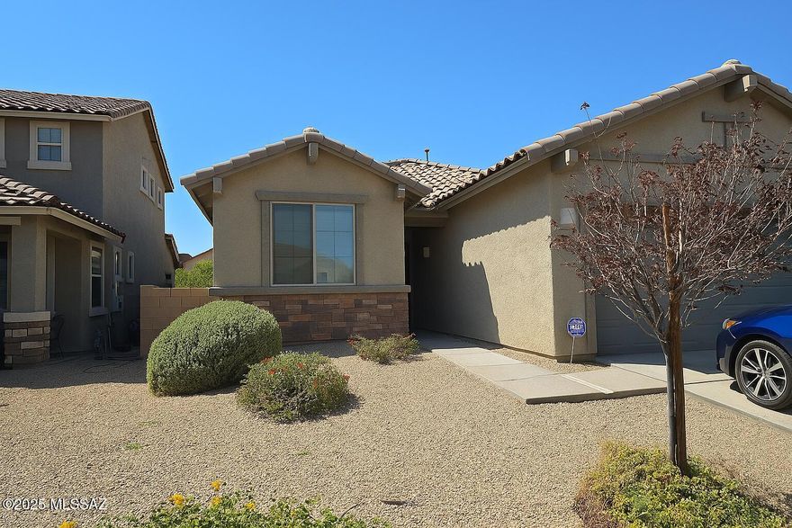 Ready for you to move into this great 3 bedroom 2 bath home just for you. Split bedroom plan with  primary that has a private bath and large walk-in closet. Tile in the main areas and carpet in the bedrooms. Front bedroom has built in shelving unit, put the bed in between or use it as an office.  Laundry room with Washer and Dryer that leads into the Kitchen from the garage. Kitchen opens to dining area and great room. Granite counter tops and stainless steel appliances ready for the Chef in you. Covered patio with big clean backyard ready for you to make it into your entertaining mecca. 2 car garage to keep everything cool and covered.