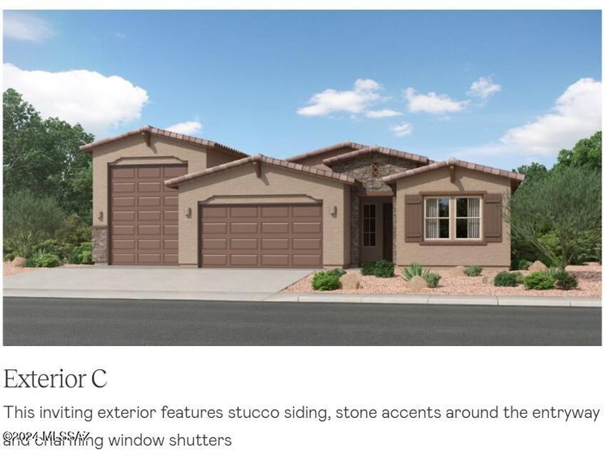 This new home design has space for the whole family and their vehicles. Off the foyer are two secondary bedrooms and a hall that leads to the den. The open concept living area brings together the kitchen, dining and Great Room, plus sliding glass doors open to the covered patio. Situated off the Great Room, the owner's suite boasts a spa-like bathroom with a large walk-in closet. The two-bay plus sport garage also includes RV storage, providing plenty of space for vehicles and toys. This home includes our Super Kitchen Package featuring upgraded appliances in the kitchen. Our homes come with the Rinnai Tankless Water Heaters, Smart Thermostats, Post-Tension Foundation, Radiant barrier roof decking, 2'' Faux Wood Blinds and more!