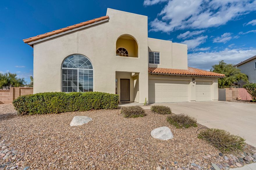 This is the one!  Look no further...  MOVE-IN READY home is located at the end of a private Cul-De-Sac in The Villages of La Canada.  Home features: Fresh Exterior Paint, 3 Car Garage (with Epoxy Floors), 4 Bedrooms and 3 Bathrooms (1 full Bathroom and Bedroom on the Main Level), Pool and Spa!  Soaring Ceiling height in the Entry and Living/Dining areas with Mtn. Views and tons of Natural Light.  Neutral tile through-out the first story living areas.  Updated Kitchen with Granite Counters, Island with extra seating and SS appliances is open to comfortable Family Room and additional Dining Nook.   LARGE Master suite with a private Balcony, Separate His and Hers Walk-In Closets, Updated Master Bathroom with Garden Tub, Double Vanity and Walk-in Shower.  NO POLY PIPES (replaced 1/2020)