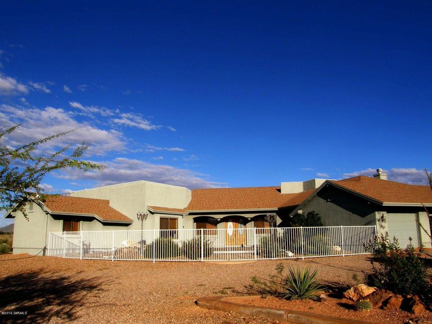 REDUCED TO $380,000!! Spacious home with a guest house on 36+ acres nestled in the foothills of the Dragon Mountains. Spectacular mountain views in all directions. The courtyard entry leads into the great room where you can enjoy the incredible mountain views. Open floor plan with a wet bar, formal dining & sitting area with  fireplace. The well designed kitchen offrs a top line appliances. Breakfast area & den with a fireplace off the kitchen plus 2 pantrys & a laundry room with sink. The home has 2 patios, pool & a guest house. Great for horse & nature lovers with so many wonderful places to ride & hike. Come enjoy spectacular sunsets, dark starry nights & a mild year around climate. Less than an hour to Tucson & Sierra Vista. More info call broker living in Dragoon Mountain Ranc