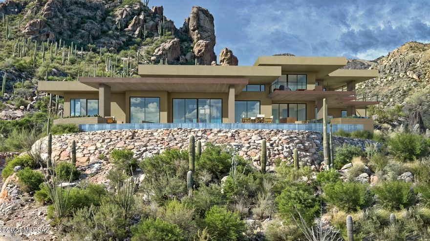 Stunning, exemplary ''modern'' masterpiece high above the city in brand new, gated Paradise Canyon at Ventana.  Stellar, reach out and touch the city, mountains, sunrise and sunset views from every window in this Kevin Howard gloriously designed home, built by Master Tucson homebuilder Albert Moussa, PhD., Civil Engineer.  Located on a 1.26 acre lot near the edge of Ventana Canyon, this 8,000 sq. ft., 6 bedroom, 6 full baths with 3 half baths, world-class home on a world-class lot with world-class contemporary features can be customized to the buyer's taste at this juncture.  Family room, great room, soaring ceilings, walls of windows, separate study/office plus upstairs game room with kitchenette, dining and entertainment areas and 6th bedroom.  Outdoor patios and rooms, sala,