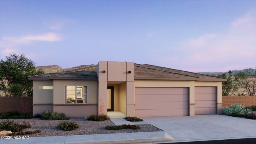Charming Forest plan/Desert Modern elevation. Open greatroom becomes the central hub of this home with dining area & spacious kitchen. Gourmet Kitchen features center island, walk-in pantry, granite counters, tile backsplash, gas cooktop, electric oven, microwave, Pots & Pans drawers, Cushion close doors, roll out shelf. Convenient Stop-n-Drop area adds organization & a place to charge your devices. Owner's suite is a retreat with two generously sized walk-in closets, a beautifully tiled walk-in shower, dual vanities & linen closet. Other features include: tankless water heater, covered back patio with 12' centered sliding glass door.