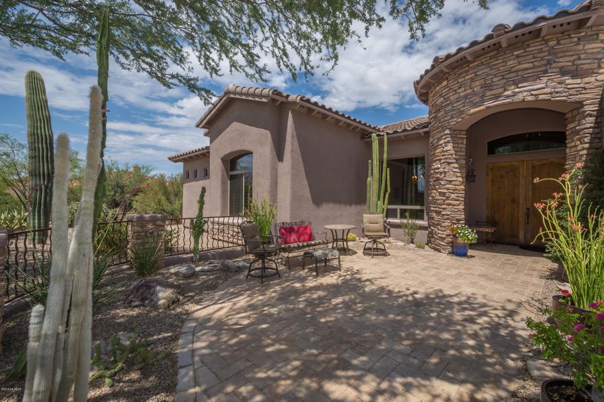 Gated semi-custom Dos Lagos. on over 1/2 Ac. on Gallery South Course, 15th fairway!  Catalina views from front pavered CTYD. Roomy foyer opens to large open LR w/ wall of windows & stacked stone FRPL. Travertine thru out home. Formal dining w/ crystal chandelier.  Greatroom kitchen opens to family & living room & has SS appliances,, 5 burner gas cooktop, oven & micro, trash compactor, granite.  opens to FR. Secluded/Split Mstr has double door entry, sitting area,, 2 closets, jetted tub, dual shower heads. BR 2 w en suite bath. BR 3 has access to hall bath. Laundry w/ cabs & sink. Den w/Murphy bed w/ barn doors. LRG covered & uncovered patio areas, fire pit, blt in BBQ, putting green, pool w/waterfall overlooking the golf course, MTNs & stunning sunsets. 3 car gar. Call for private showing