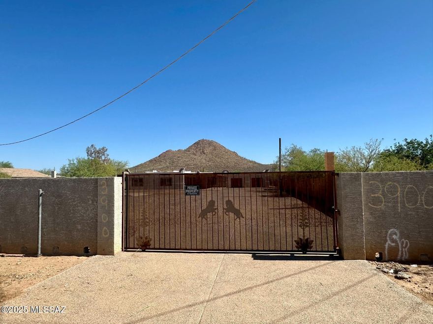 Property is being sold ''AS IS''. House can't have electricity connected, foundation has to be raise 2 feet per Pima County Flood Control District(please visit there office for mor info).  Seller will finance with 50% down. Please provide proof of founds in order to show the property. Investor opportunity to develop your own home in the front of the property with 0.71 acres. On this clean and incredible lot with a house in the back offering 4 bedrooms and 3 full baths, property is completely fenced in with a brick wall. Don't miss this opportunity.