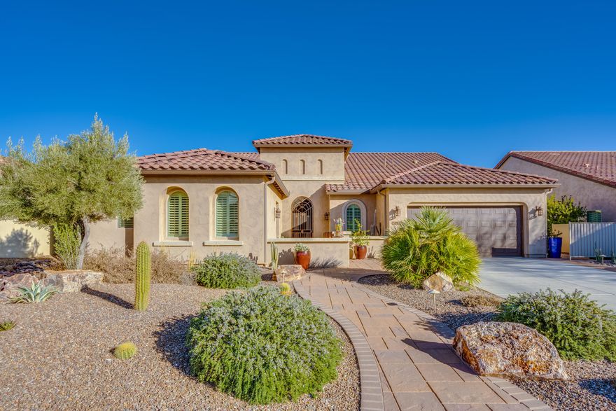 PANORAMIC VIEWS on Coveted Ankole Drive in Saddlebrooke Ranch! One of the Top PREMIUM Lots with a gorgeous 3 Bed + Den & 3.5 Bath Home.  TONS OF UPGRADES Including newly REMODELED kitchen w/ high end appliances(Refrigerator 2019), professionally landscaped w/ fountain, push button screens, window coverings include plantation shutters. Dynamic Tile Flooring w/ newer carpet in the bedrooms. Master Bath w/ Tiled wall dual vanity area.  CASITA w/ Built In Murphy bed, desk area and Bath w/ Walk In Shower. Extended 2 car + shop garage that could be converted to 3 doors. Don't wait to build on a lesser lot!