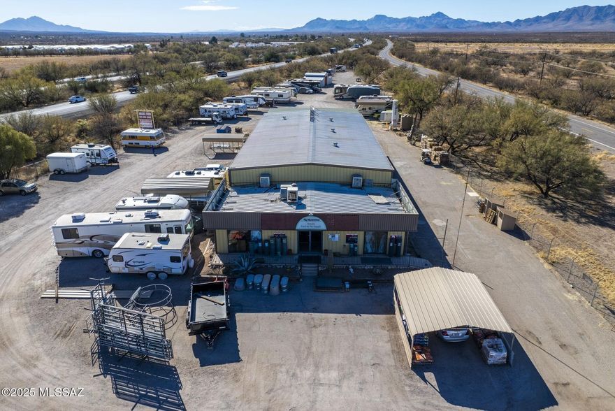 The Amado Feed Store is more then just a feed store located adjected to I-19 at the Airvaca exit.  Its located between Green valley and Nogales AZ.  The property is located on 4 acres with about 1300 sqft of retail space and about 4800 sqft Warehouse space that has 15 foot High ceilings, three (3) 12'x14' metal roll up doors, a 1645 sqft Hay loft, a 1200 sqft Metal Shed and 143RV Parking / Storage spaces. Pricing is reflective of the real estate and business being sold together, business, finances will be provided with a Signed NDA.  Seller financing is an option.