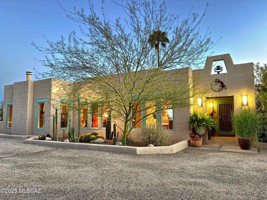 Range Priced Listing.  Sellers will consider or counter offers between $819,900-$849,900.  Nestled at the top of a quiet cul-de-sac, this exquisite custom home offers spectacular 180-degree views of Tucson's city lights and the majestic Catalina Mountains!  Set with a highly desirable North/South orientation within a sought-after neighborhood, this home exudes quality, charm, and uniqueness. With beautiful stained concrete floors throughout, this meticulously cared-for residence radiates warmth and character. The formal living and dining rooms feature soaring 10' beamed ceilings, perfectly framing the breathtaking views. Every window provides a unique perspective, showcasing marvelous vistas of both the city and mountains.  See More... Enjoy peaceful evenings on the tranquil patio overlooking the city, or sip your morning coffee on the private north-facing patio where you can take in stunning mountain views. The landscape is enhanced by an array of spectacular plants, adding to the serene outdoor ambiance.  With plenty of possibilities for expansion, this home offers room to grow, providing the opportunity to add a third bedroom suite and even build a garage, all while preserving the awe-inspiring scenery. Currently offering 2 bedrooms, it strikes a perfect balance of comfort and potential. Located just a short walk from La Encantada, where upscale shopping, dining, and entertainment await, this home offers the perfect blend of peaceful seclusion and city convenience. This is an exceptional opportunity to own a home that has been lovingly maintained by its owners for 31 yearsa true must-see to fully appreciate its beauty and potential.