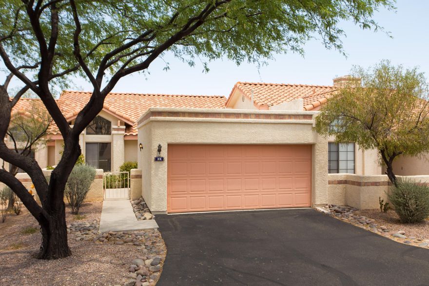 Lovely Horizon Heights Condo! This well maintained 1070 square foot condo is light & bright with an open floorplan and just steps away from the community pool. 2 bedrooms and 2 bathrooms with the added benefit of an attached 2 car garage. Private rear patio with mountain views and backing to natural desert with room for a grill and patio table. Poly pipes were replaced in 2011. HVAC was replaced in 2015. New roof in 2015. Conveniently located in Oro Valley, close to shopping, restaurants and parks. HOA covers community pool, streets, common area, trash & recycle, roof & exterior of home, exterior pest & termite control.