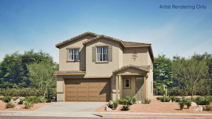 This new two-story home is ready for modern lifestyles. On the first floor, an inviting open-concept layout blends the kitchen, living and dining areas, with a secluded bedroom tucked into a private rear corner. On the second level, a versatile loft provides a convenient shared living area easily accessible from four additional bedrooms and a luxurious owner's suite, complete with a full bathroom and walk-in closet.This home includes GE® stainless steal appliances, Rinnai Tankless Water Heater, prep for reverse osmosis, Quartz Countertops, 2'' faux wood blinds, LED lighting and so much more! As an added bonus, this home includes a washer and dryer - move-in ready and waiting for you!