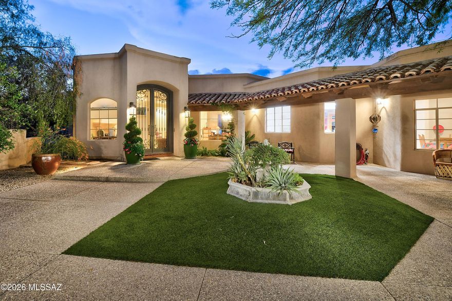 This elegant home nestled in the prestigious Cat 10 gated community offers breathtaking mountain views, timeless sophistication and your own private retreat with sparkling pool/spa, covered patio, outdoor kitchen, huge turfed yard and more spectacular views. Serene courtyard entry leads to a spacious foyer with fireplace and  welcoming family room that features an attractive wood ceiling.  Newer double sided built-in Sub-Zero fridge/freezer and Wolf cooktop offer premium performance in a gourmet kitchen boasting a large island, quartz counters and sunny breakfast nook. Spacious primary has sitting area and luxurious bath.  Split floorplan with terrific rec room and dedicated office/study w/built-ins adds flexibility and makes working from home a pleasure.  A truly exceptional home.