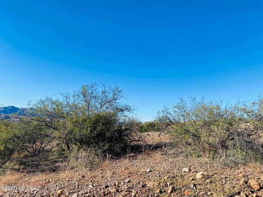 Beautiful mountain views in West Rio Rico. Conveniently located near shopping, dining, schools, and I-19 Exit 17. This gently sloping lot features a spacious, flat building area at street level, elevated approximately three feet above the roadway, offering both ease of access and excellent potential for development. Parcel requires alternative septic system.