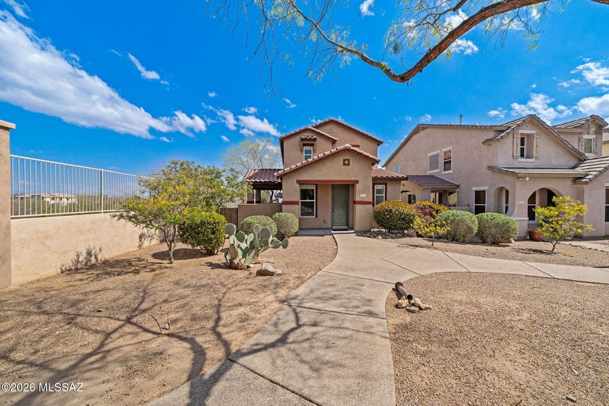 Located in the award-winning Rancho Sahuarita community, this home features 42'' kitchen cabinets, double wall ovens, and durable wood-look ceramic tile flooring with fresh interior paint. The primary suite offers dual sinks and natural light. Enjoy added privacy with no direct side neighbor and a low-maintenance backyard with a built-in BBQ and open views. Move-in ready with a functional layout and opportunity to personalize over time.