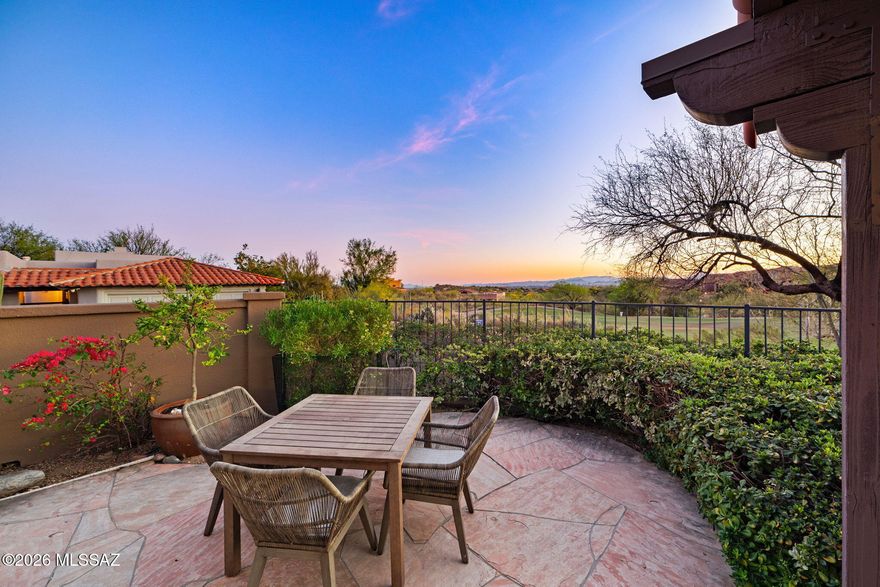 Luxury living in the prestigious La Paloma Country Club in the heart of the Catalina Foothills. This private cul-de-sac home offers golf course & city views, breathtaking sunrises & seamless indoor-outdoor living with a spacious wrap-around patio. Inside, enjoy soaring ceilings, hand-laid Saltillo tile & rich engineered hardwood floors. The recently remodeled bathrooms showcase impressive cabinetry, quartz countertops, & beautifully upgraded shower surrounds, blending timeless style with modern luxury. Moments from championship golf, upscale shopping, fine dining, world-class cycling routes & premier hiking trails, this prestigious enclave also provides peace of mind with 24-hour gated security--allowing you the freedom to travel with confidence. With 14-day minimum rentals permitted, this property also presents an outstanding opportunity as a luxury investment or seasonal retreat. Roof replaced & new kitchen appliances in 2023.