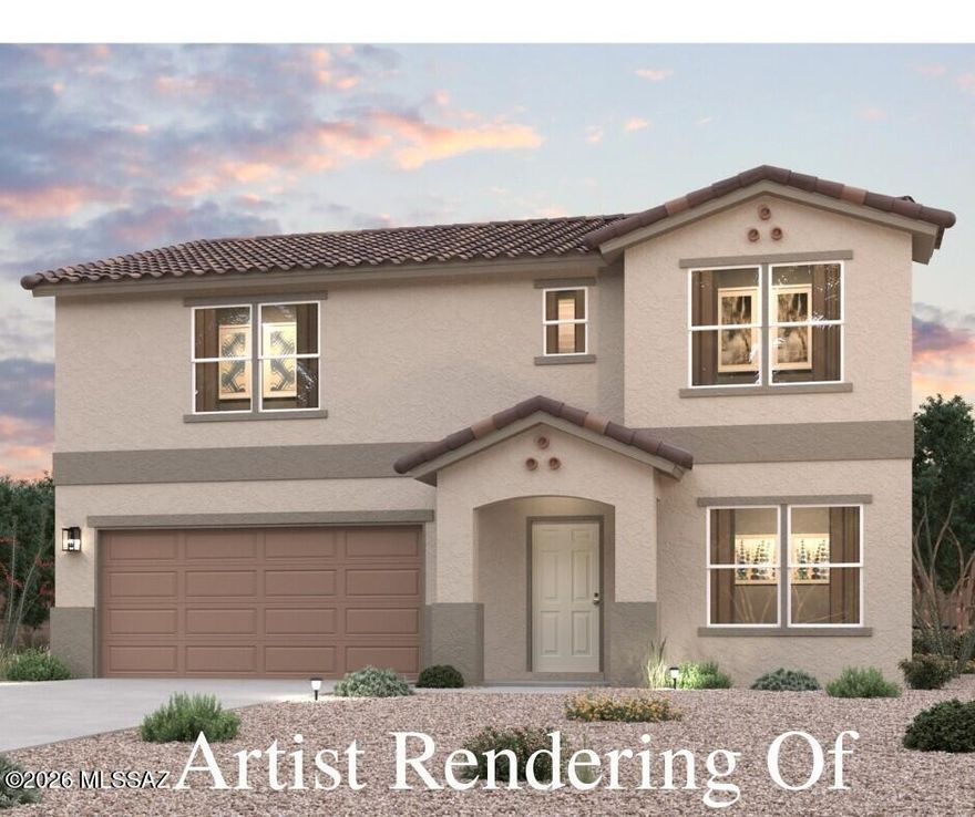 Unveil a world of comfort at this new residence within the peaceful confines of the Entrada Del Toro Community! The Ocotillo Floor Plan is designed to offer both style and practicality, making it an ideal choice for a variety of lifestyles. This two-story home features an open-concept layout on the main level, seamlessly connecting the kitchen, breakfast nook, and great room. The kitchen is a highlight, equipped with granite countertops and stainless-steel appliances, providing a modern and functional space for cooking and gathering. Adjacent to the kitchen, you'll find a formal dining room perfect for hosting meals, as well as a versatile flex space that can be customized to suit your needs, whether it's a home office, playroom, or additional living area.