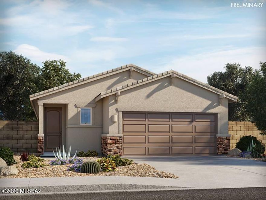 Brand new, energy-efficient home available by Jun 2026!  This 3 bedroom, 2 bath, single-story home has a fabulous open floor plan with a covered patio.  There is plenty of storage space with the pantry in the kitchen and closets for linens and coats.  Visit the Hanson Ridge community in Vail, Arizona.  Set against the stunning backdrop of the Rincon Mountains, this community is located within the highly desirable Vail School District and provides easy access to the 1-10 and major employment centers.  Move-in ready with a washer, dryer, fridge, and whole-home blinds; closing in 60 days or less - guaranteed.  We'll reimburse up to $5,000 for delays we cause.