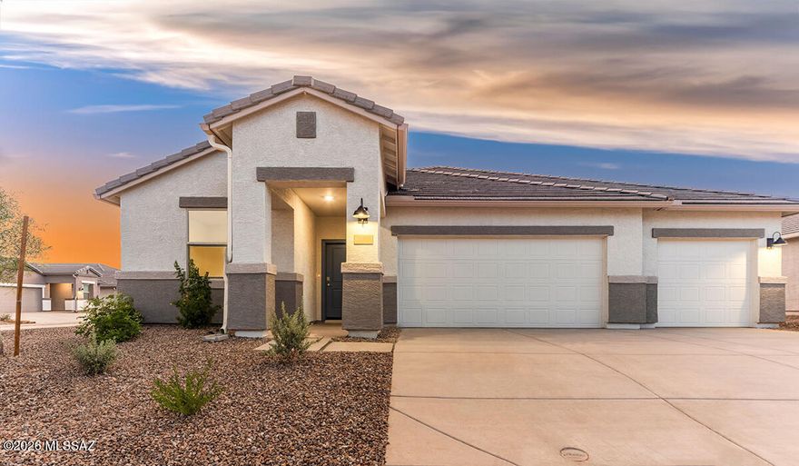 Welcome to the Jerome floor plan in the desirable Entrada del Toro community in Sahuarita! This single-story home offers 5 bedrooms, 3 bathrooms, and 2444 sqft. of open-concept living. The spacious great room flows into the kitchen and dining area, perfect for everyday living and entertaining. Entrada del Toro offers parks, playgrounds, walking paths, and breath-taking mountain views, with convenient access to shopping, dining and schools.
