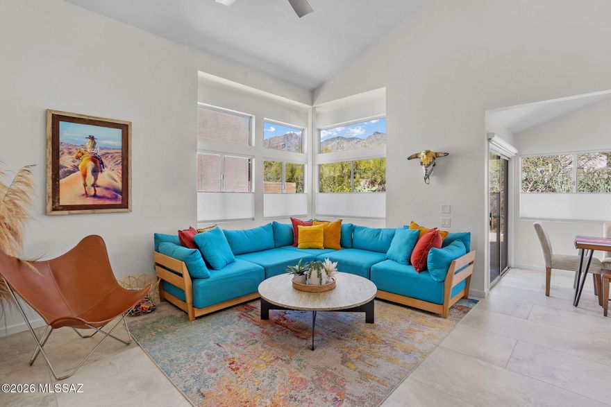 Foothills living made easy. Move-in-ready 3bed/3bath, 1575sf home in desirable, guard-gated, La Paloma. Open, airy, and bright, with vaulted ceilings, this property was renovated in 2023. Upgrades include a new kitchen, new appliances, and expanded pantry; remodeled baths; oversized electric fireplace; tile flooring throughout (carpeted stairs); updated lighting/fans/window treatments and modern stair railing; freshly painted interior and new tile roof; exterior will be painted (March 2026). Enjoy Catalina Mountain views from the living room, backyard, and primary suite. Community pool and resort-style living in the heart of the Catalina Foothills - golf, dining, shopping, hiking, and top-rated District 16 schools nearby. Ideal lock-and-leave or year-round retreat.